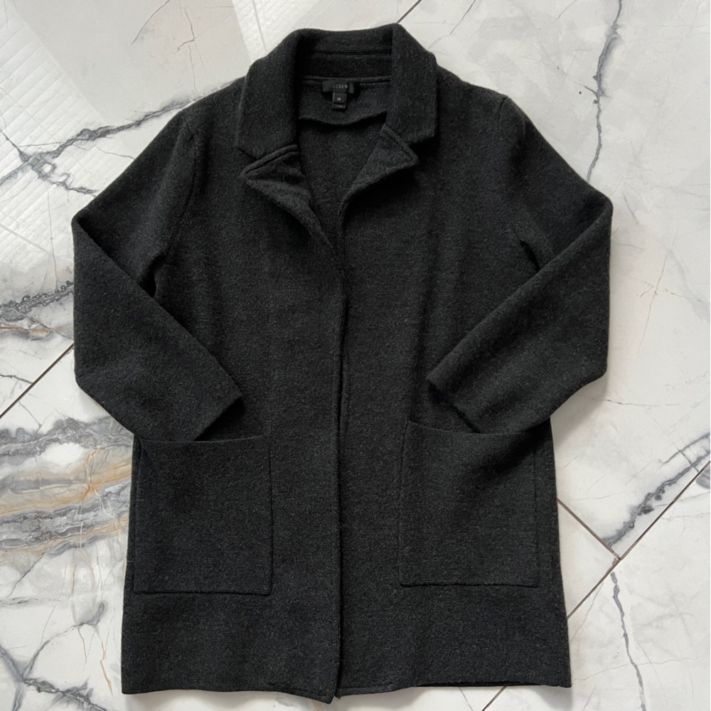 J. Crew Black Long Open-Front Wool Blend Blazer Coat